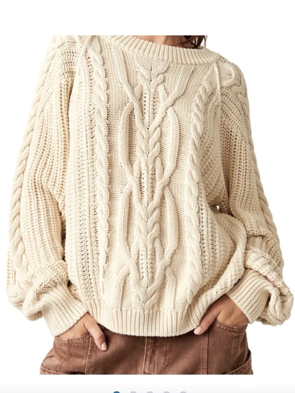 Free People Cream Cable Knit Sweater L